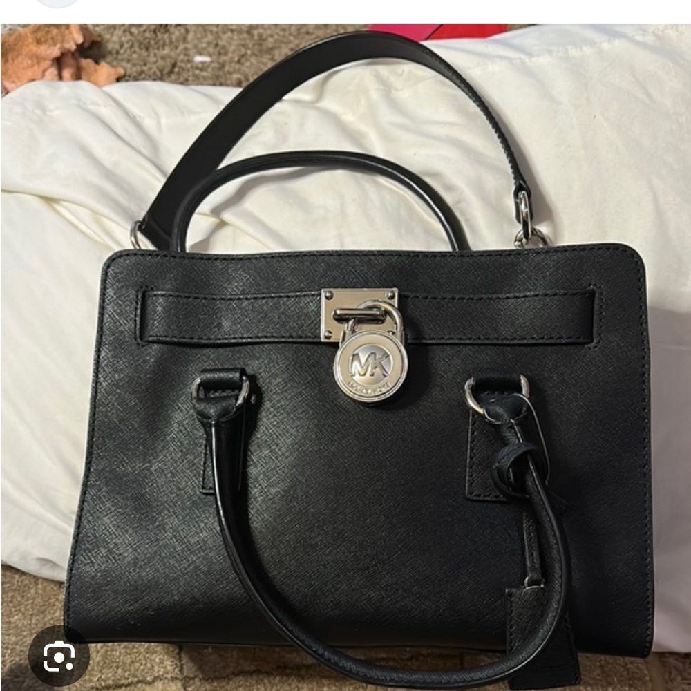 Michael Kors Black Structured Satchel Handbag with Silver Lock - Picture 3 of 5